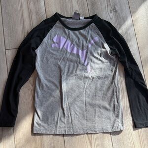 Puma Kids Gray and Black Long Sleeve Tee with Purple Logo